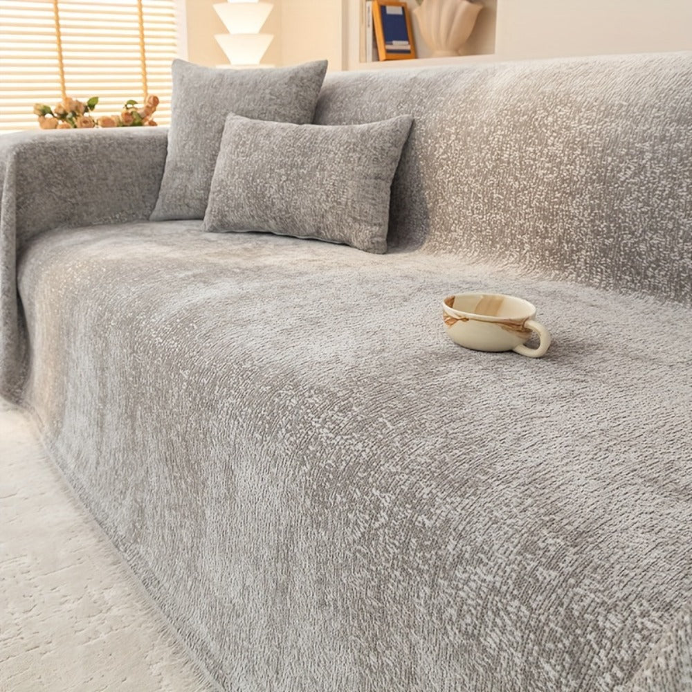 Chenille Sofa Cover with Fringe 300GSM - Super Soft Pet Friendly Solid Couch Slipcover for Single 2 4 Seater Living Room Decoration, 4 Colors