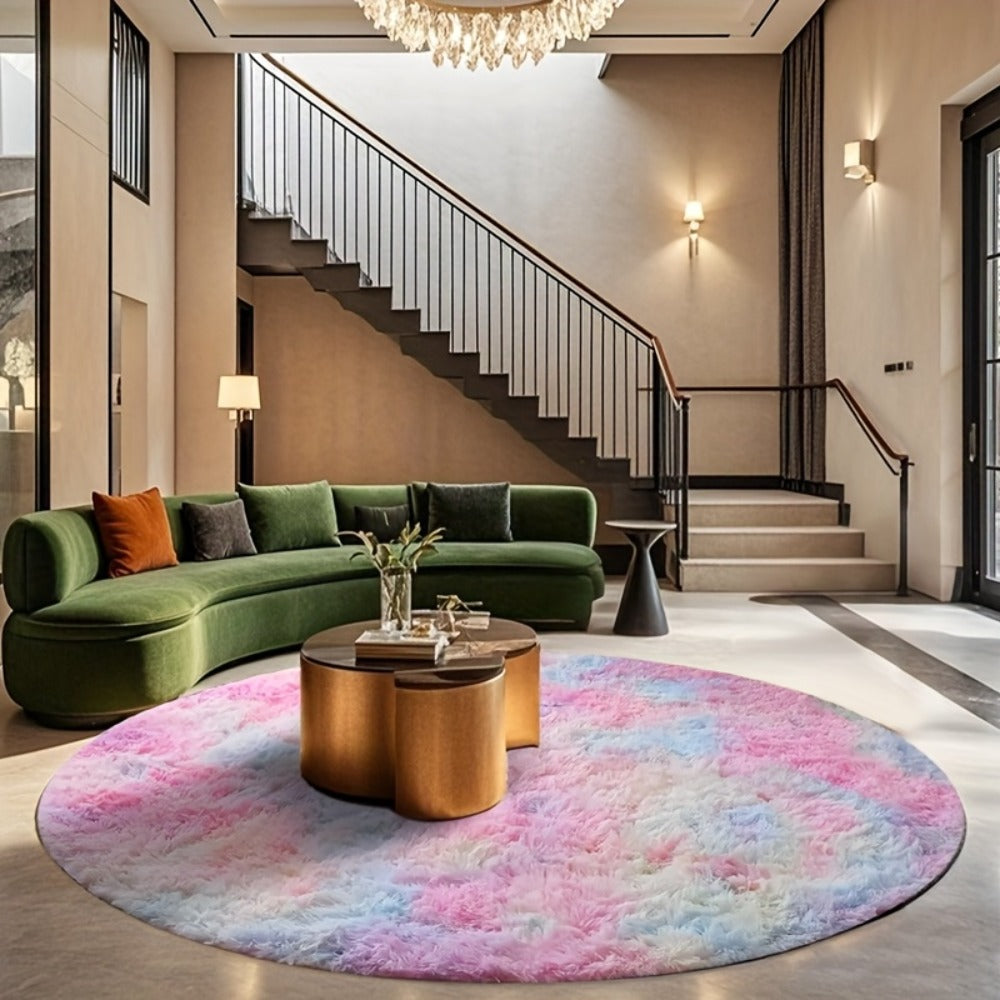 Round Faux Fur Area Rug - Soft Plush Circle Carpet for Living Room Bedroom, Machine Washable, Multiple Colors & Sizes
