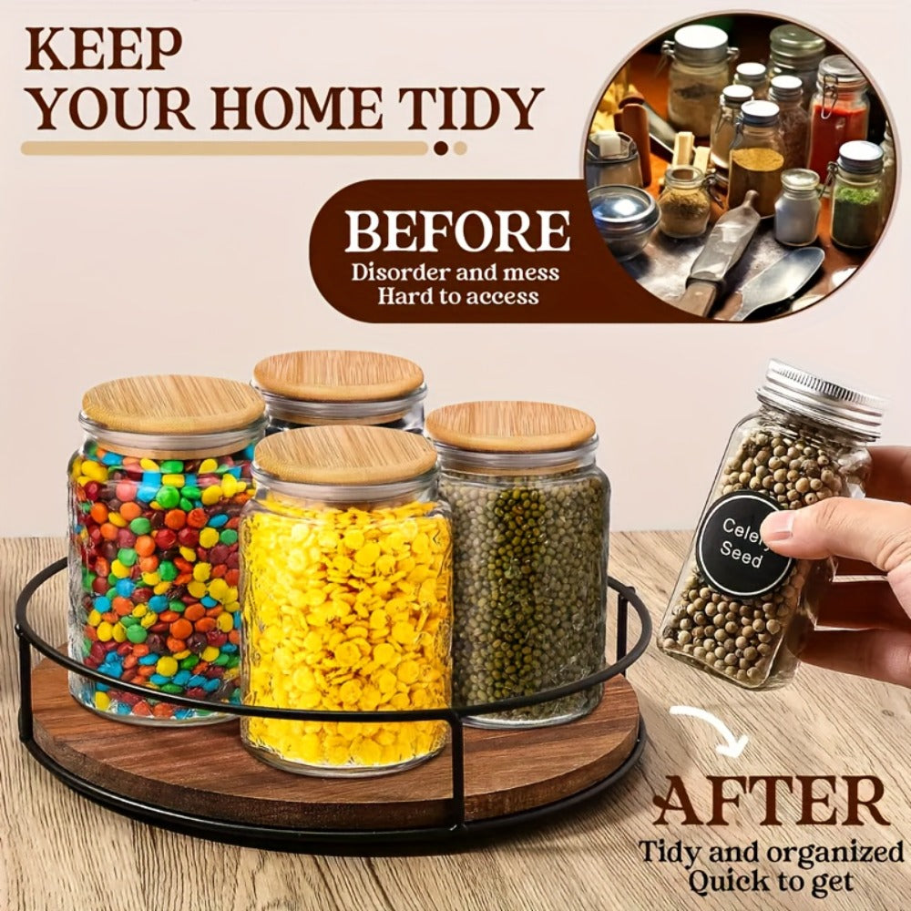 12¡± Wooden Rotating Storage Rack Turntable Organizer Kitchen Pantry Countertop Cabinet