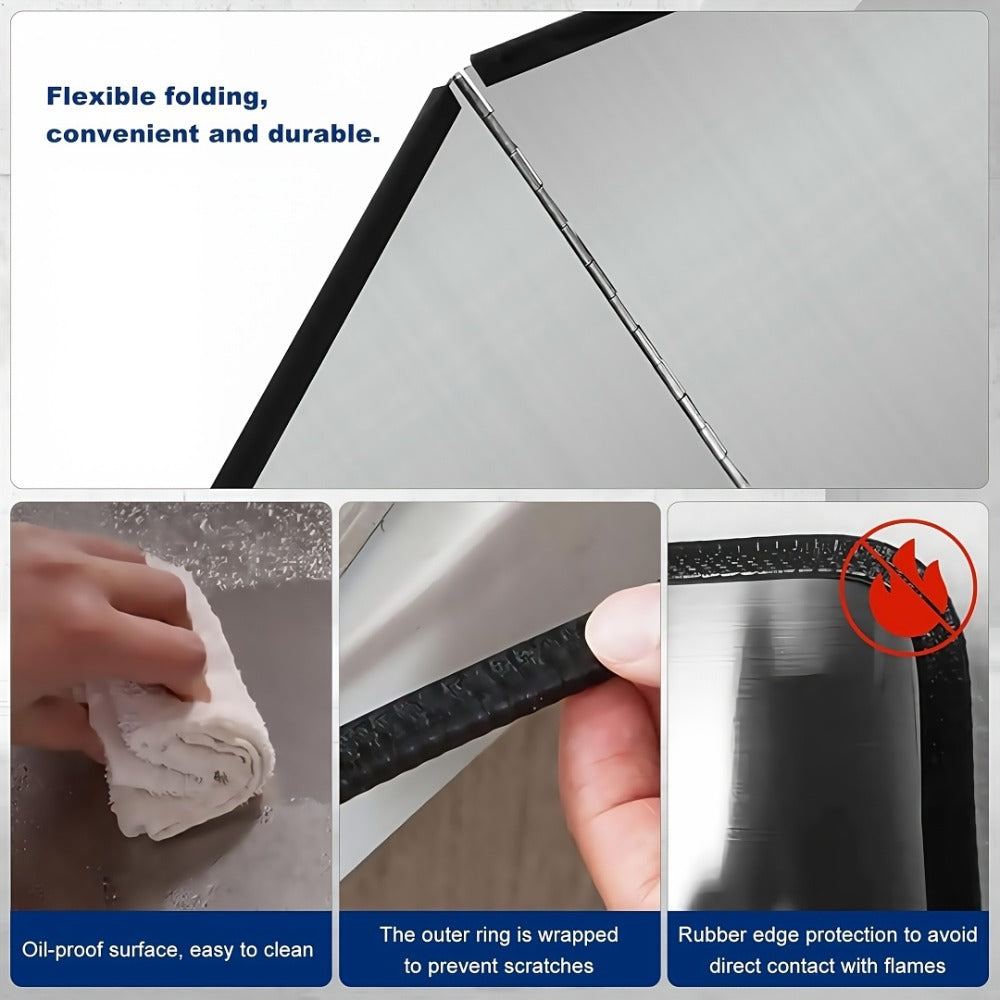 Stainless Steel Splatter Screen 4-Sided Foldable Stovetop Grease Guard - 31.5¡± Oil Splash Shield for Frying Pan, Gas Range & Induction Cooktop, Heat Resistant Nonstick Kitchen Backsplash Protector