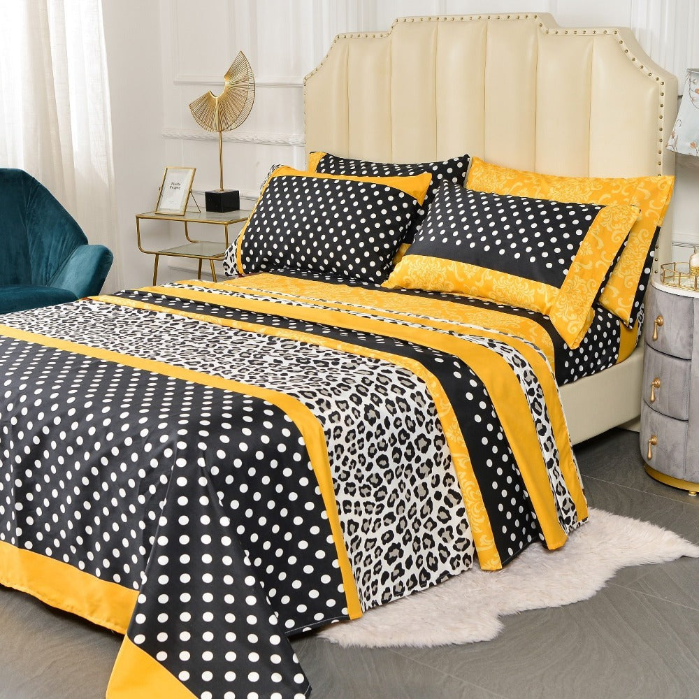 Microfiber Bed Sheet Set 4/6 Pcs ¨C Soft Breathable Patchwork Printed Bedding with Deep Pocket Fitted Sheet, Wrinkle-Resistant Easy Care ¨C Twin, Full, Queen, King Sizes Available