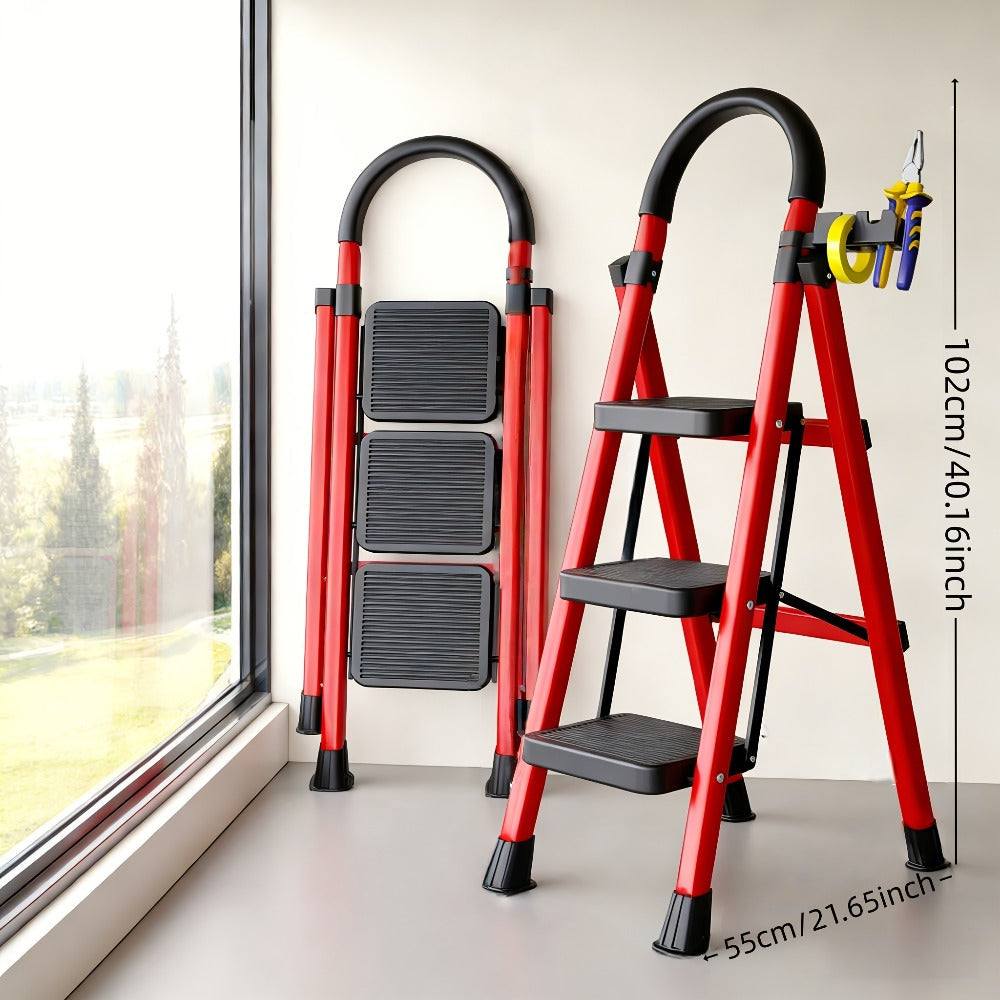Folding Step Stool Ladder 500lbs Heavy Duty Steel with Anti-Slip Wide Treads & Handrails ¨C Safety Lock, Portable Multi-Step Ladder for Home, Kitchen & Outdoor Use, Mini / Medium / Large