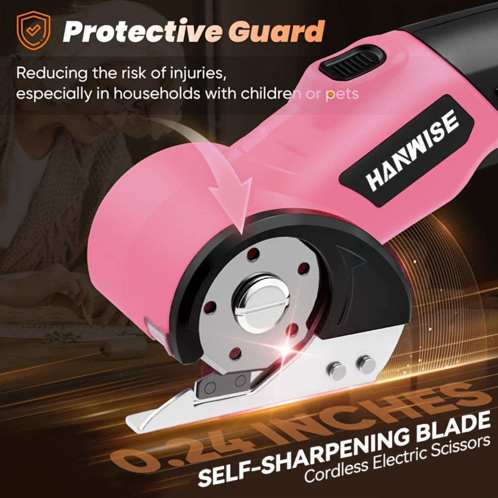 Electric Scissors Cordless 4.2V Rotary Cutter with 2000mAh Battery ¨C 10000 RPM, Safety Lock, LED Light, Anti-Slip Handle, Fabric Cutting Machine for Clothing, Cardboard, Carpet, Leather & Craft Projects