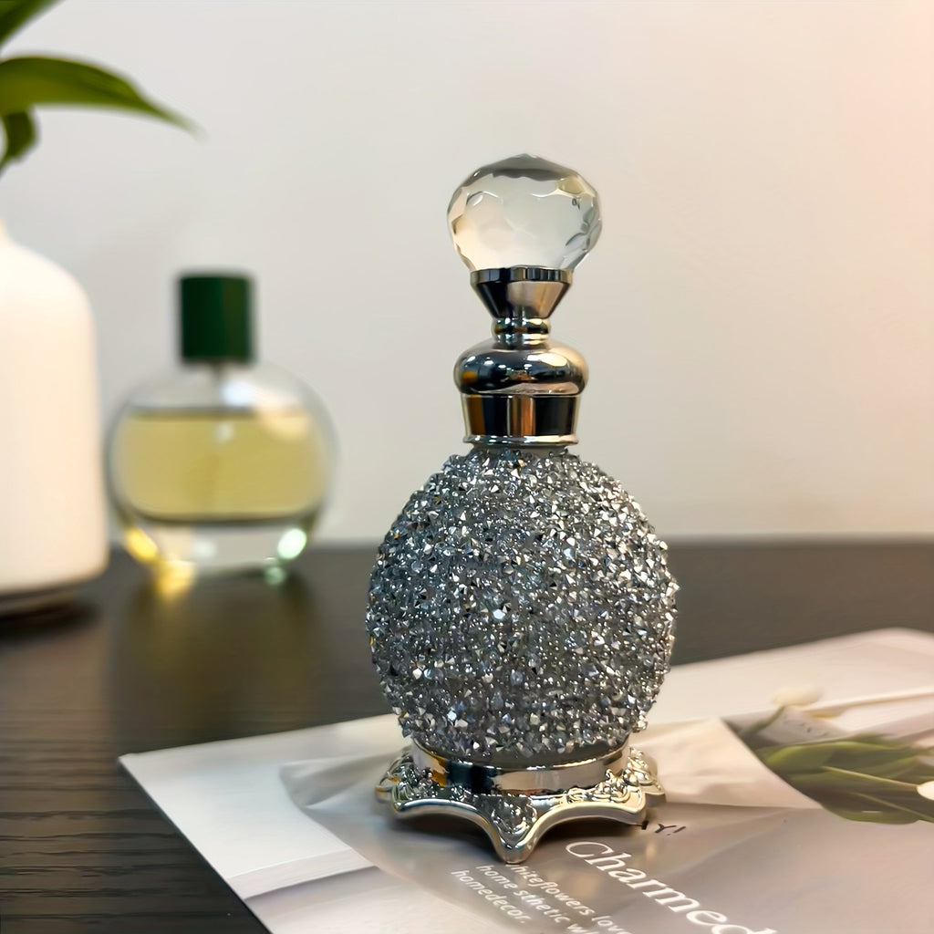 Perfume Bottle Refillable Atomizer 0.51oz, Vintage Imitation Crystal Arabic Style Empty Essential Oil Spray Bottle, Portable Travel Perfume Decanter for Dressing Table Home Decoration Gift
