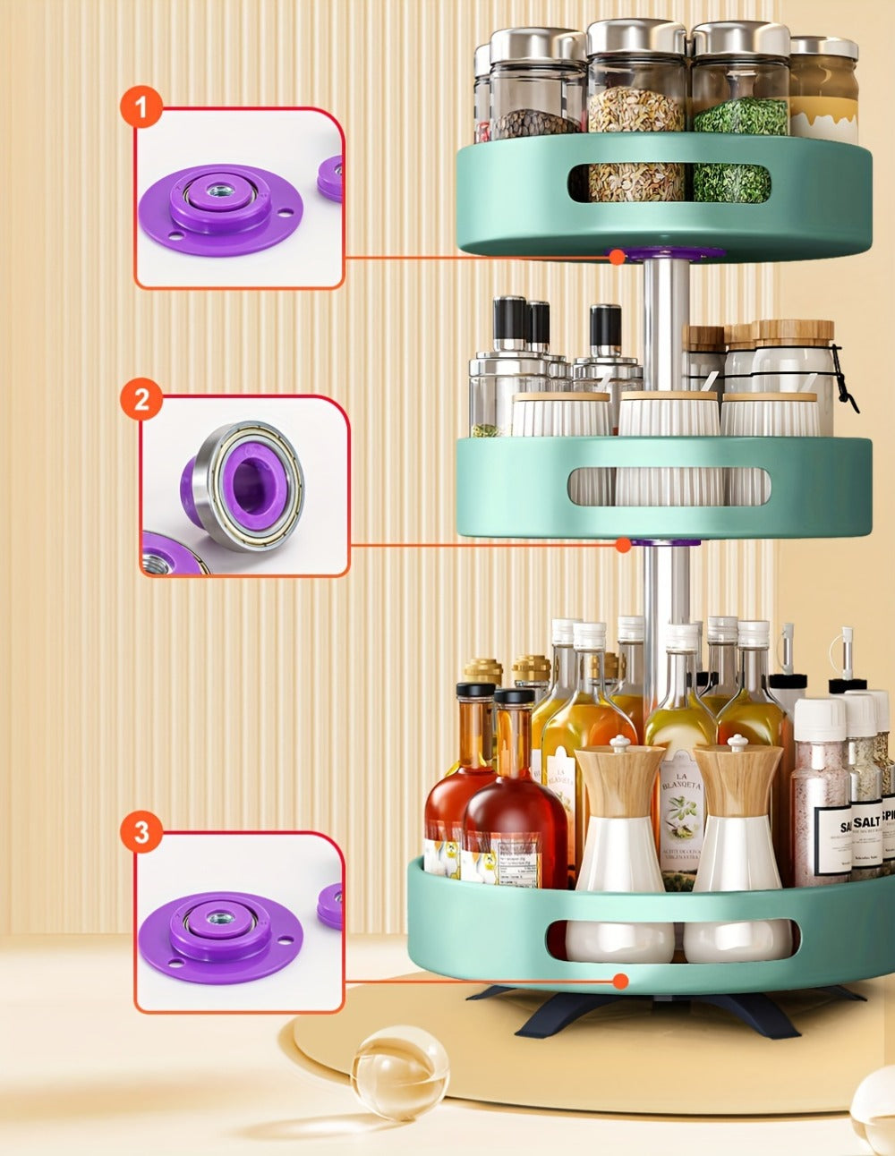 Rotating Spice Rack Double Layer Stainless Steel Countertop Corner Seasoning Storage Organizer for Kitchen Pantry Cabinet Green Silver White Black