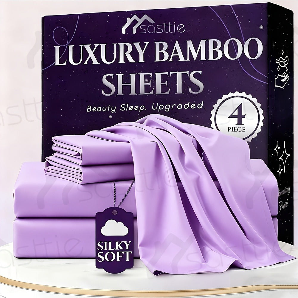 Fitted Sheet Bamboo Blend Deep Pocket Breathable Bed Sheet Set with Pillowcase