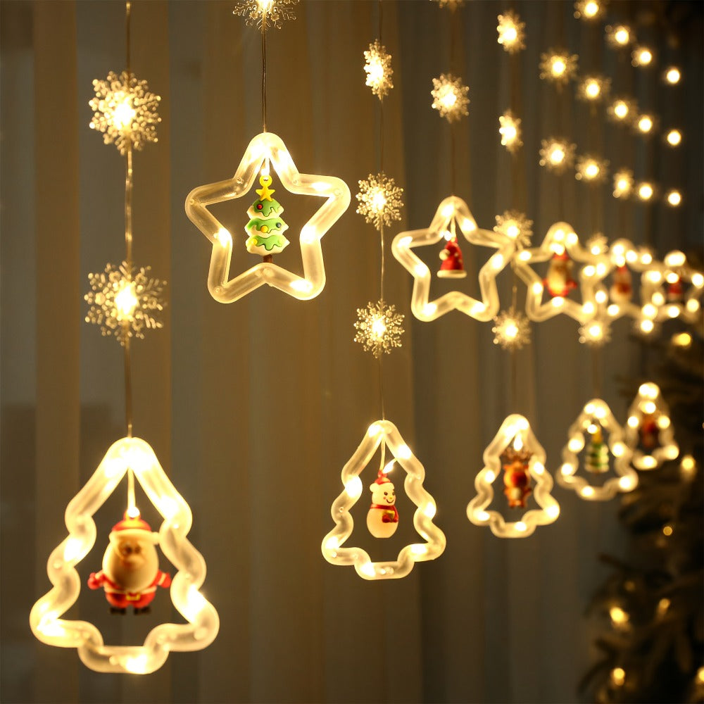 Mini LED String Lights Christmas Snowflake & Star Tree Shapes, 10-Pack USB Powered Fairy Lights 118 Inch, Indoor Holiday Decoration for Bedroom Window Curtain Wall Door Living Room Party Decor