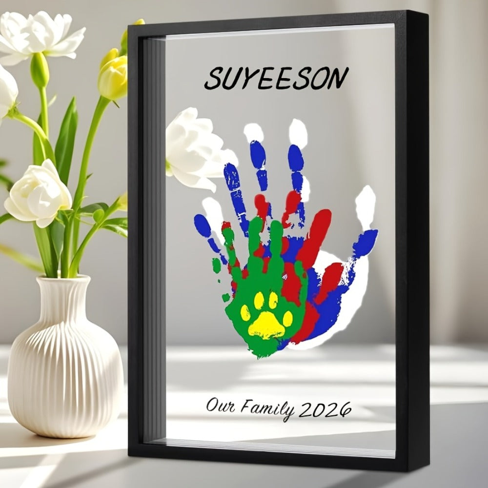 Handprint Kit for Family - DIY Wooden Keepsake Frame with Paint, Baby Hand & Footprint Craft Set, Cherished Memory Keepsake Box, Unique Gift for New Parents, Home Decor Nursery Art