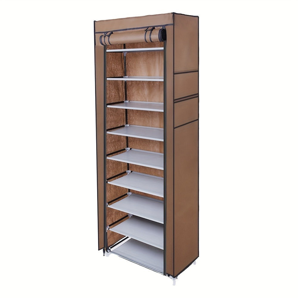 Shoe Rack with Dustproof Cover 10 Layers 9 Cubbies ¨C Large Capacity Non-Woven Shoe Organizer for Entryway, Closet & Bedroom ¨C Space-Saving Steel Frame Shoe Shelf, Easy Assembly