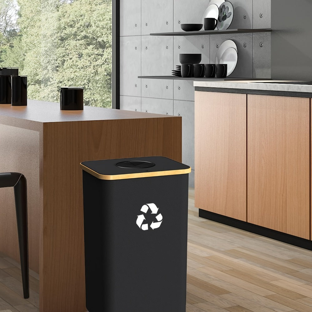 Recycling Bin 26 Gallon 100L with Lid & Removable Inner Bag, Large Collapsible Trash Can for Bottles Cans Glass & Plastic Waste, Open-Top Foldable Recycle Bin for Kitchen Garage & Outdoor Use