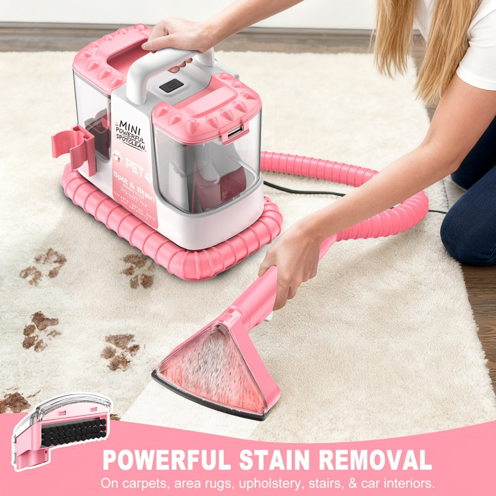 Portable Carpet Cleaner 25Kpa Upholstery Cleaner Machine with Dual Brush Heads Self-Cleaning Pet Stain Remover for Sofa Couch Car Seat Rug Mattress Spot Cleaner