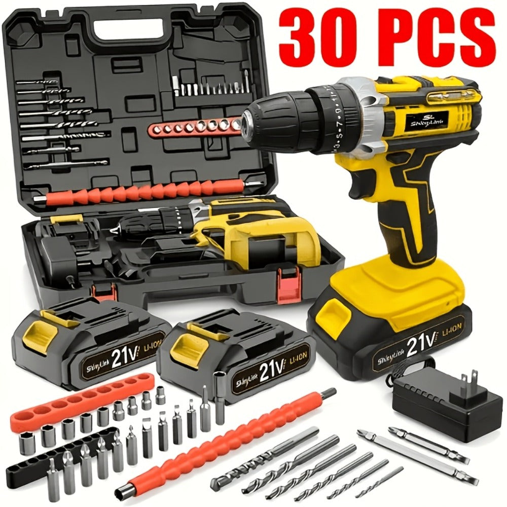 21V Cordless Drill Set Electric Drill Driver Kit with Lithium Battery Screwdriver Bits Hand Tools Toolbox for Home Repair DIY 18 30 136 Piece Kit Gift for Men