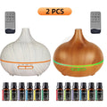 Essential Oil Diffuser 2 Pack 18.6oz Soundwave Technology Cool Mist Humidifier with Remote Control 7-Color LED Ultra Quiet Aromatherapy Gift Set with 12 Essential Oils
