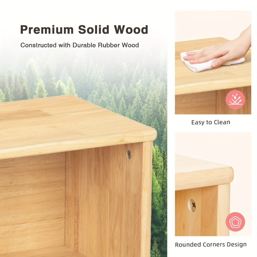Rubber Wood 5-Compartment Bookshelf 35.4¡± ¨C 2-Tier Wooden Storage Cabinet for Classroom, Playroom & Preschool | Kids Book Organizer Shelf for Daycare, Bedroom & Living Room | 5-Section Display Rack