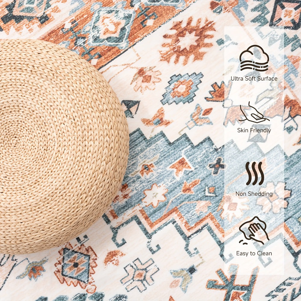 Area Rug Boho Vintage Washable Non-Slip Rug for Living Room Bedroom Traditional Woven Carpet Home Decor