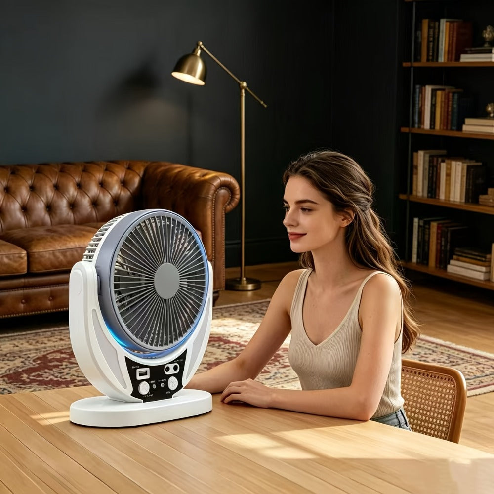 Solar Fan Portable Camping Fan with Solar Panel and USB Charging Adjustable Speed and Angle Phone Charging Function Emergency Power Outage Outdoor Travel Fan