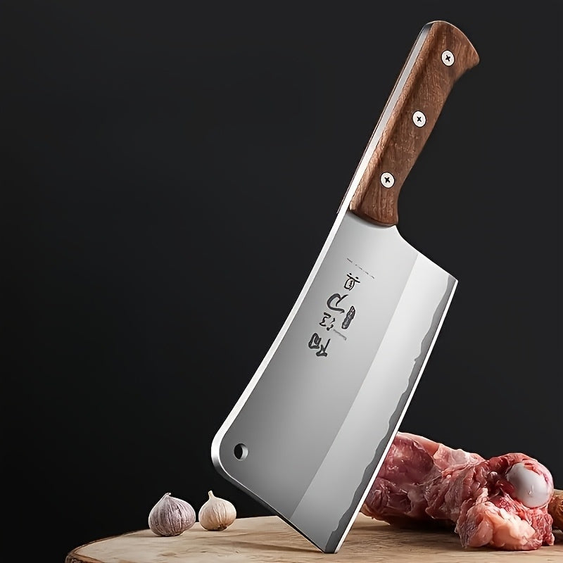 Meat Cleaver Heavy Duty Stainless Steel - Sharp Butcher Knife for Cutting Meat & Bones, Multi-Purpose Kitchen Chopper with Wooden Handle