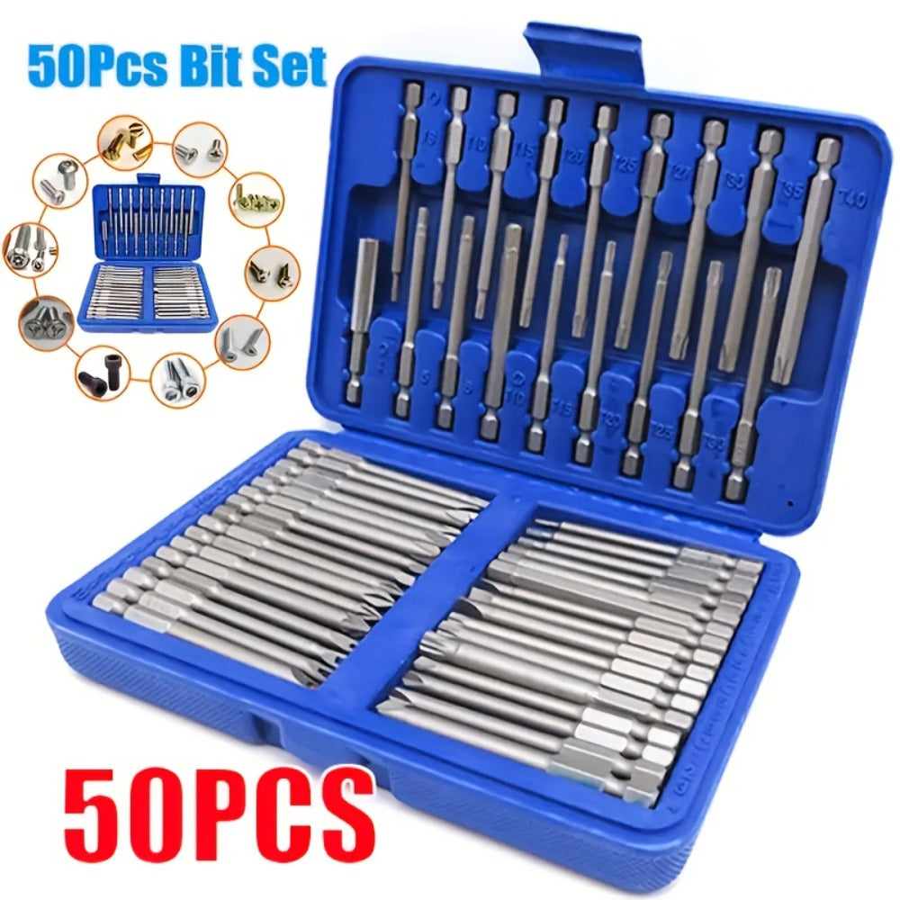 Magnetic Screwdriver Bits Set 50pcs ¨C 75mm Extended Security Bits, 1/4¡± Hex Shank, Torx Star Hex Spline, for Power Drills & Hand Screwdrivers