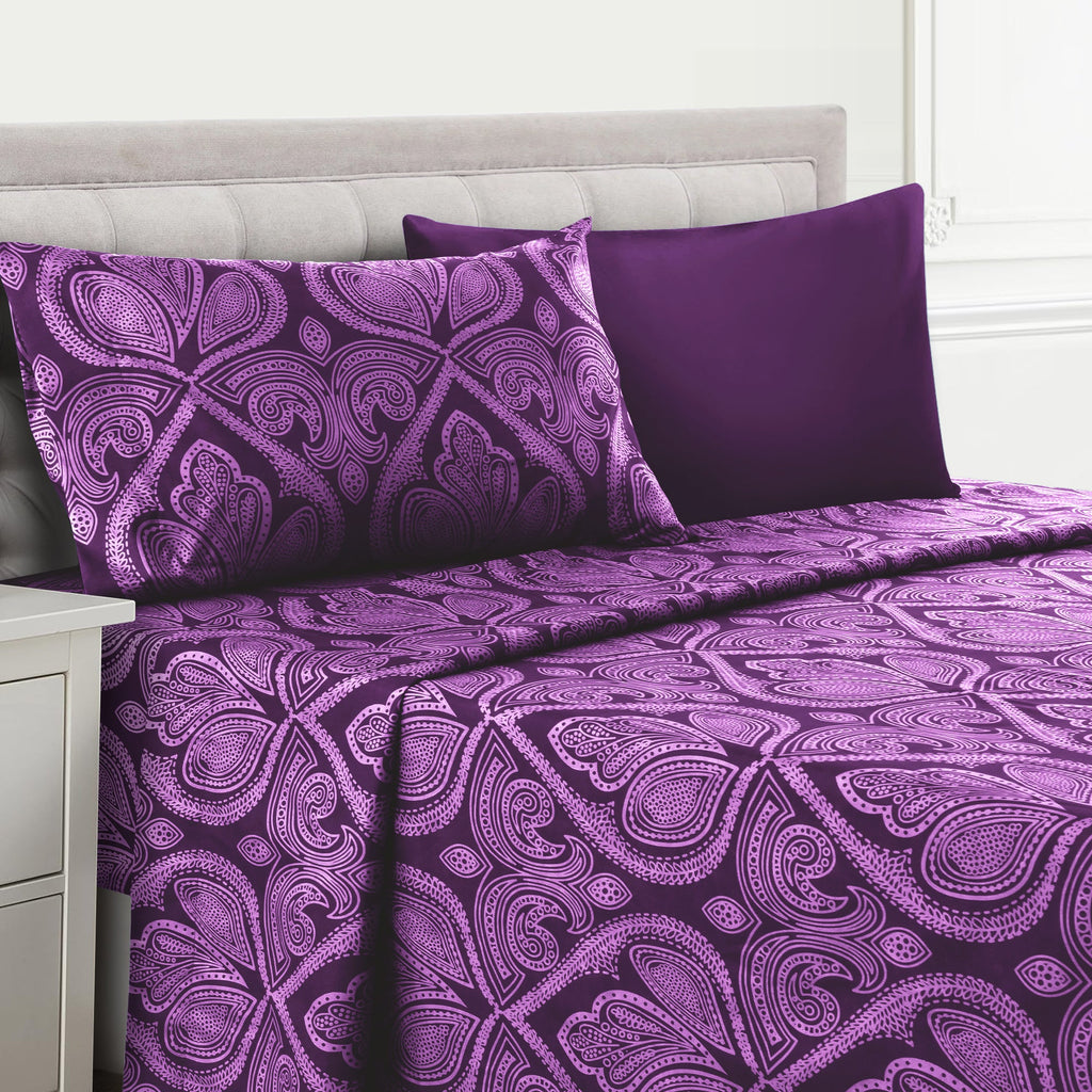 Paisley Bed Sheet Set 4 6 Piece 100% Brushed Microfiber Deep Pocket Fitted Sheet Soft Wrinkle Free Cooling Breathable Twin Full Queen King Cal King