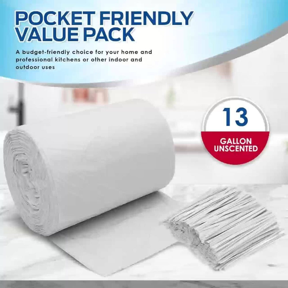 13 Gallon White Roll Garbage Bags Leak Proof Large Capacity Kitchen Trash Bags for Kitchen Living Room Bathroom Waste Bin 26 Count 62 Count 104 Count
