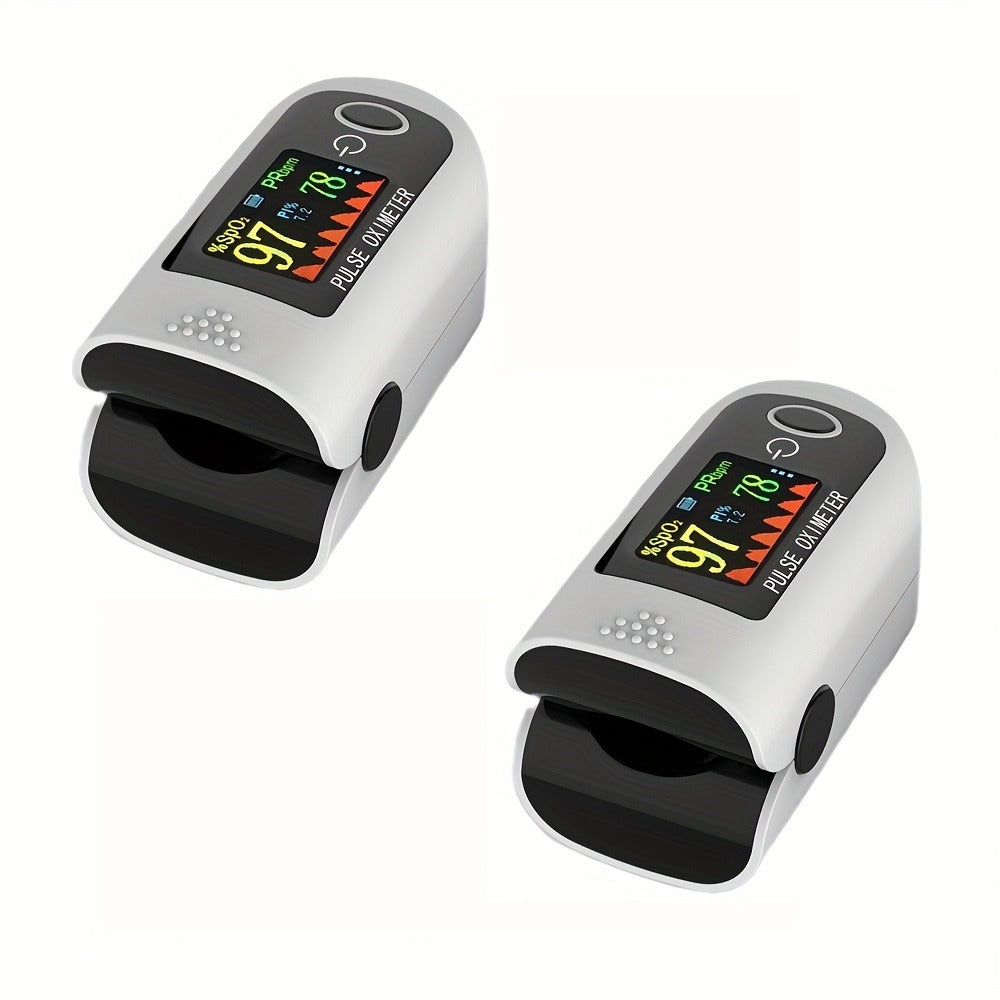 Fingertip Pulse Oximeter 2-Pack, Digital Blood Oxygen Saturation Monitor with SpO2 Heart Rate & Perfusion Index Display, Battery-Powered Portable Finger Oximeter for Home Use & Sports, Black or Blue