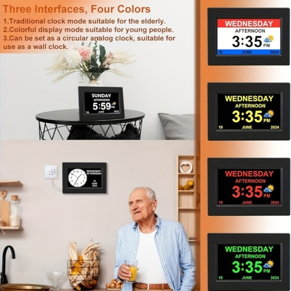 Digital Photo Frame Clock Large Display Calendar Alarm Clock for Seniors USB Powered Supports Photo Video Playback 7 10.1 Inch Bedroom Decor