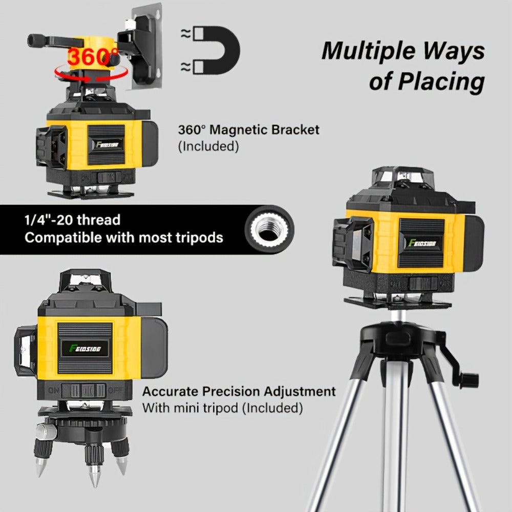 16-Line Laser Level Kit 4D 360 Self Leveling with 2x 3000mAh Battery 39 Inch Tripod Remote Control Lifting Platform for Construction Tile Renovation Wall Floor Alignment