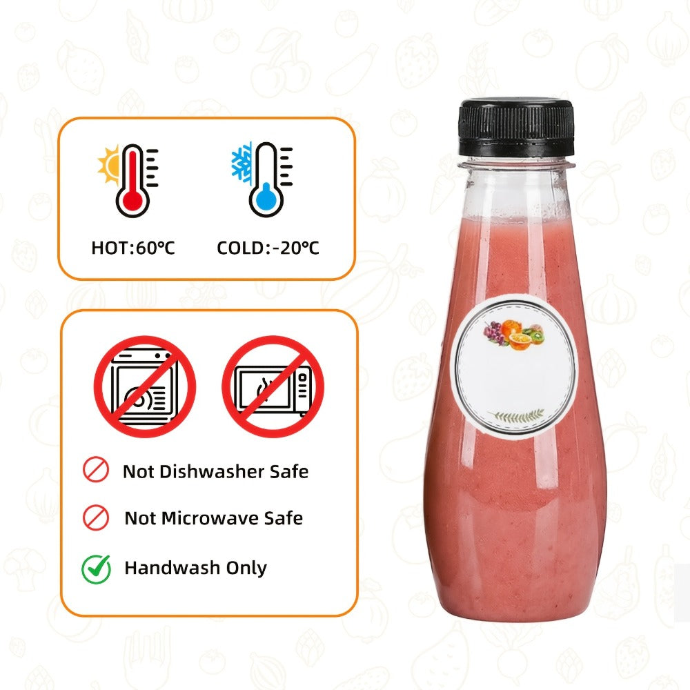 40pcs 12oz Empty Plastic Juice Bottles with Caps Bulk Reusable Clear Bottles for Juice Smoothies Tea Coffee 7.3x2.36in with Funnel & Brush