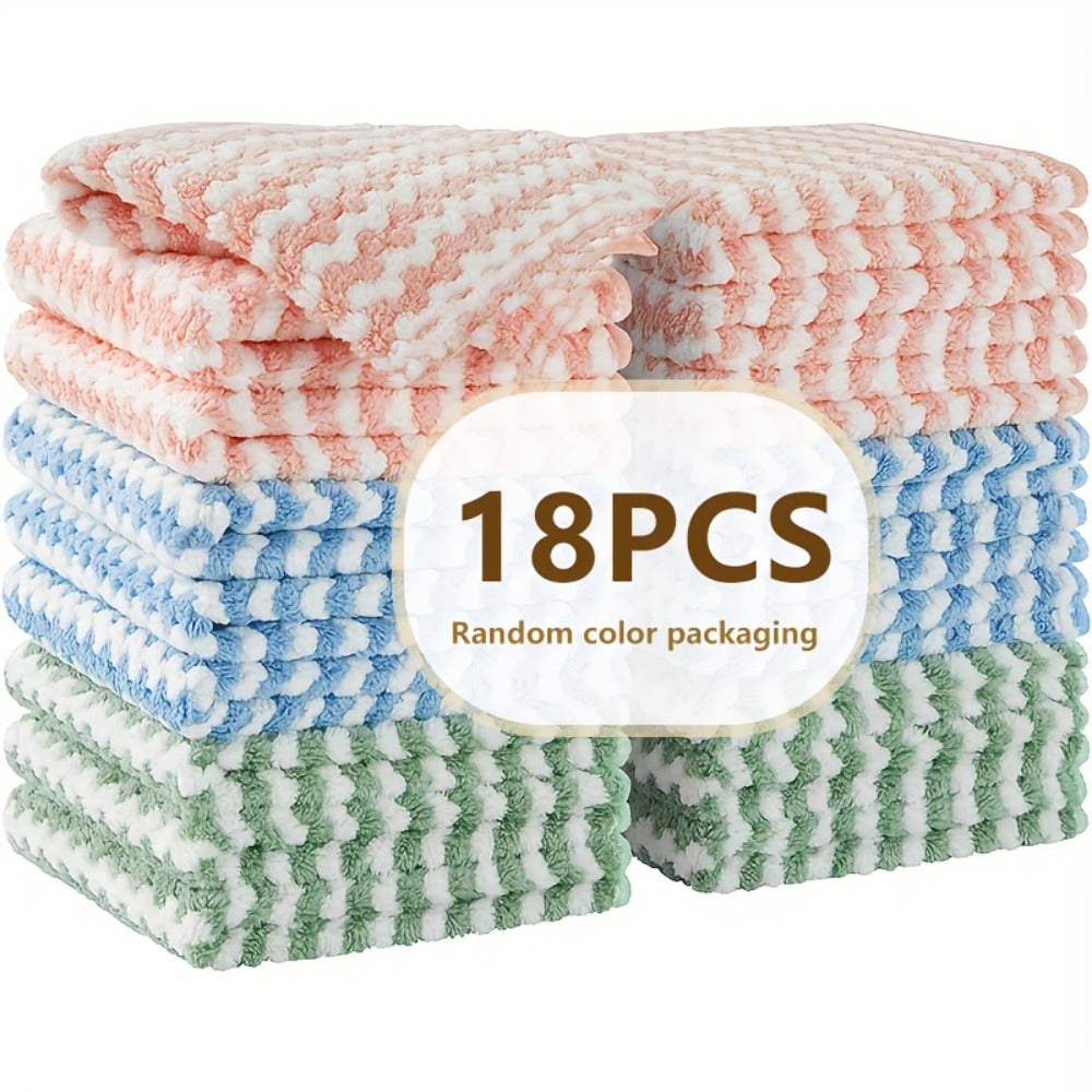 Microfiber Cleaning Cloths 18 Pack Ultra-Fine Fiber Reusable Dishwashing Cloths Knit Texture Multi-Color Assorted for Home Kitchen Dish Washing Counter Wiping Modern Style Cleaning Set