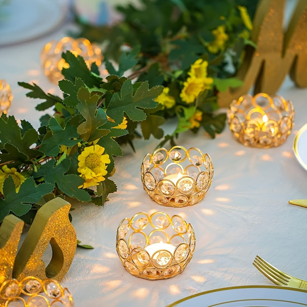 Tea Light Candle Holders Set of 20 ¨C Crystal Bowl Votive Holders for Wedding Centerpiece, Dining Table, Home Decor & Party ¨C Gold & Silver Glass Tealight Cups