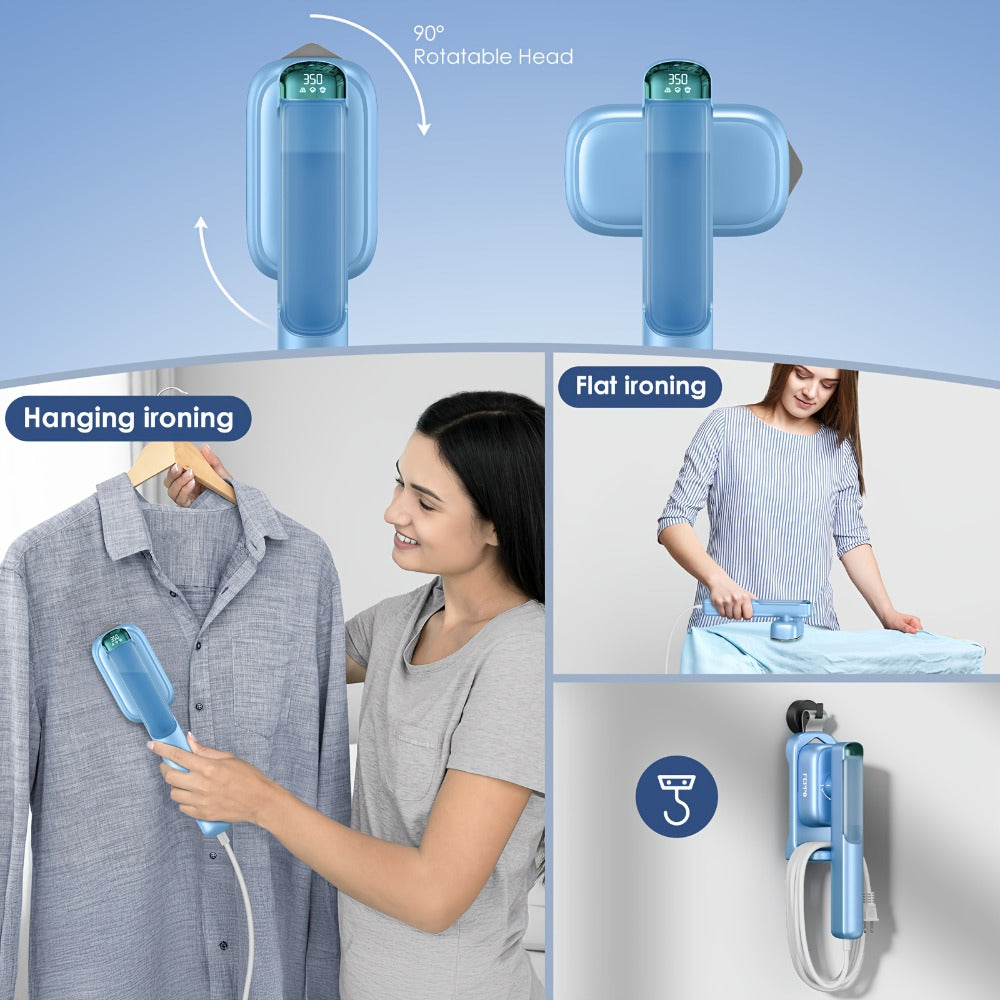 1100W Garment Steamer Handheld Portable Steam Iron 20-Second Rapid Steam 10.14oz Large Water Tank Stainless Steel Panel Wrinkle Remover for All Fabrics Home Travel Clothes Care