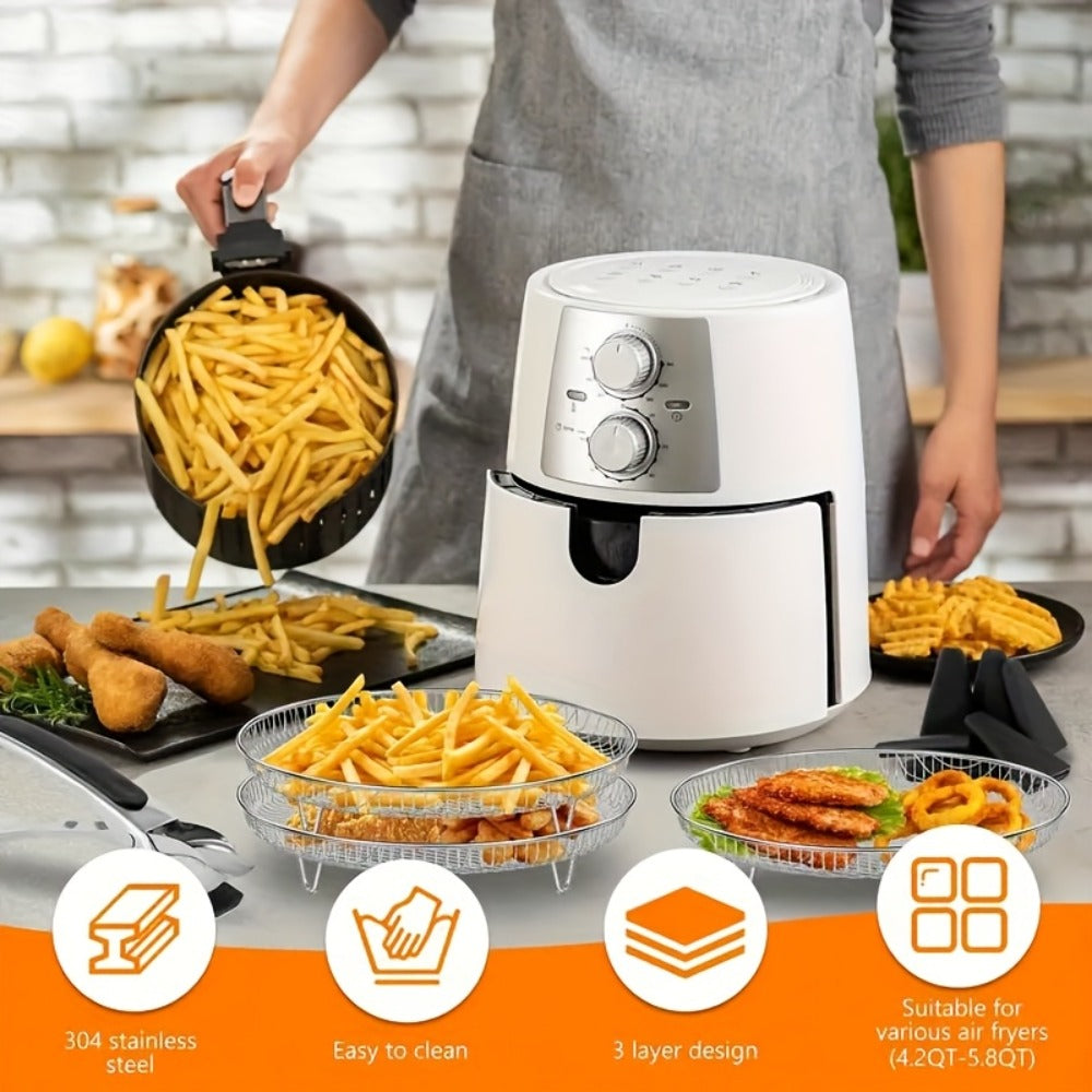 Air Fryer Rack Set ¨C 10-Piece Stainless Steel Stackable Dehydrator Rack with Clips for 4.2QT-5.8QT Round Air Fryers, Reusable Elevated Baking Accessories, Dishwasher Safe