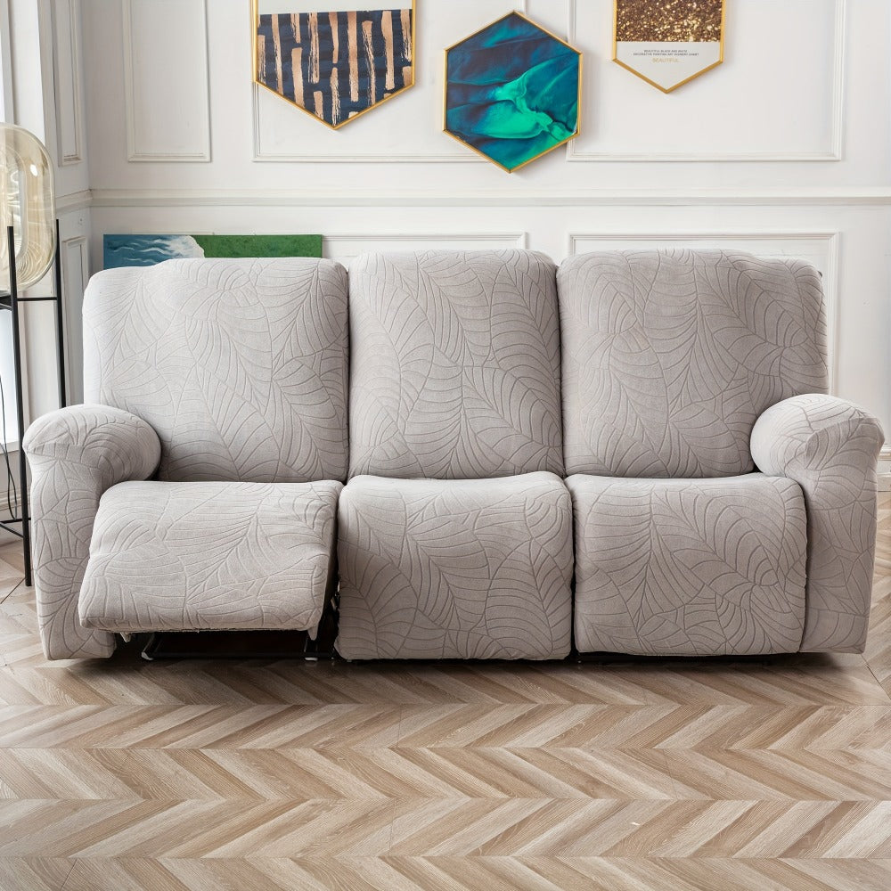 Jacquard Stretch Sofa Recliner Cover Big Leaves - High Stretch Soft Washable Slipcover for 1 2 3 Seat Loveseat with Console Furniture Protector Home Decor, 6 Colors