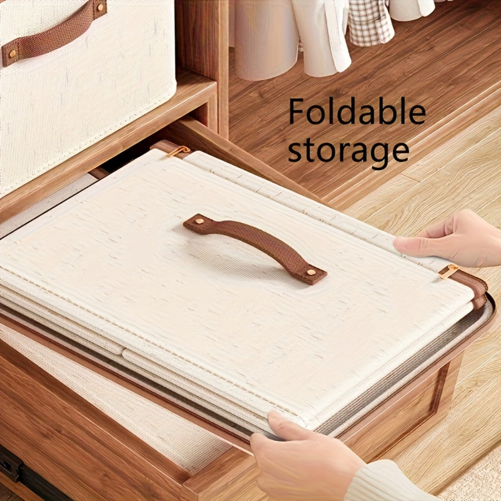 Foldable Storage Boxes with Lids 2-Pack, Large Capacity Linen Storage Baskets with Double Zippers & Leather Handles, Collapsible Fabric Organizer Bins for Bedroom, Clothing, Laundry & Moving