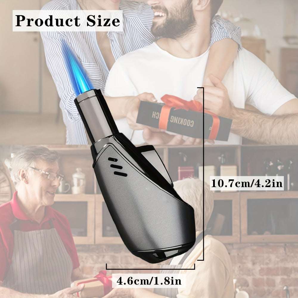 Torch Lighter Refillable Windproof Pocket Lighter with Punch Safety Lock High-Pressure Jet Flame Igniter for Cigar Candle Charcoal BBQ Cool Gift for Men Silver Gift Box