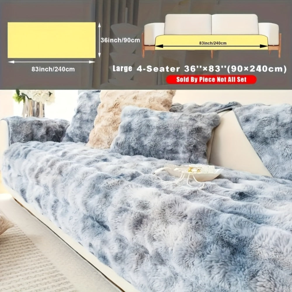 Plush Sofa Cover Faux Lamb Thick Fluffy Couch Slipcover Pet Friendly Machine Washable Gradient Color Polyester Furniture Protector for Armchair Single Double Triple Sofa Living Room Home Decor