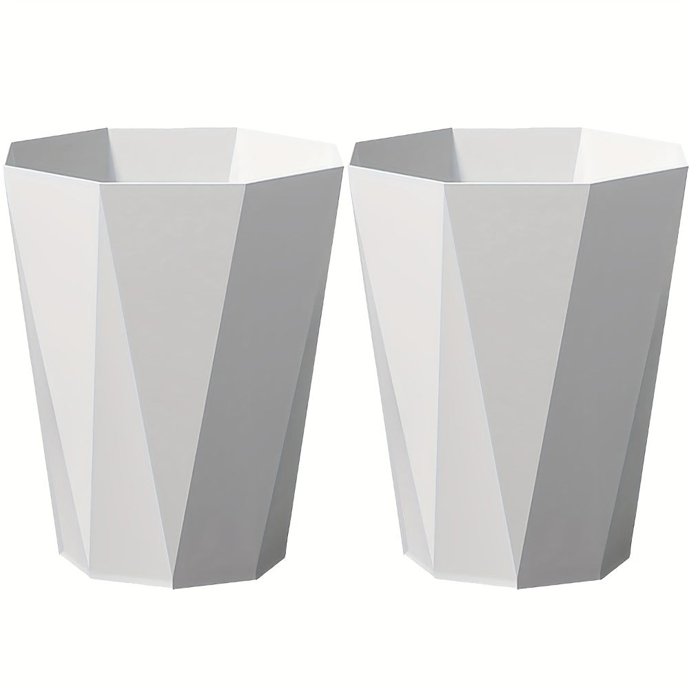 Trash Can 2 Pack Nordic Octagonal Wastebasket - Small Open Top Geometric Plastic Waste Bin with Brushed Finish for Bathroom, Bedroom, Kitchen, Home Office, Modern Scandinavian Decor Trash Bin Set