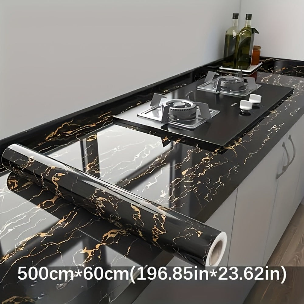 Black Marble Wallpaper Self-Adhesive Peel and Stick | Gold Vein Kitchen Backsplash Contact Paper | 23.62¡± x 196.85¡± Large Removable Wall Sticker for Modern Home Decor, Countertop & Furniture Wrap