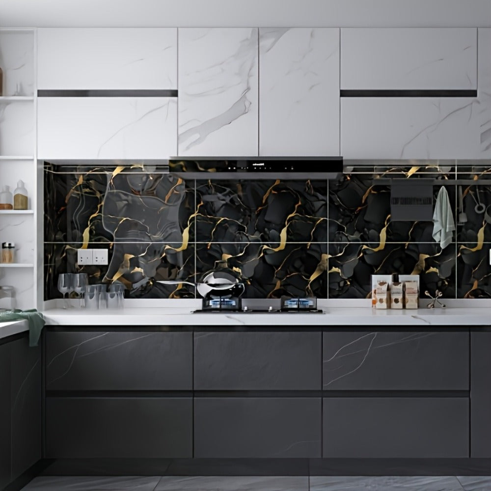 Peel and Stick Wall Tiles 50/100pcs - Waterproof PVC Marble Self-Adhesive Vinyl Panels for Bathroom Shower Kitchen Living Room TV Backdrop, Modern Wall Decor Easy Installation No Grout Required