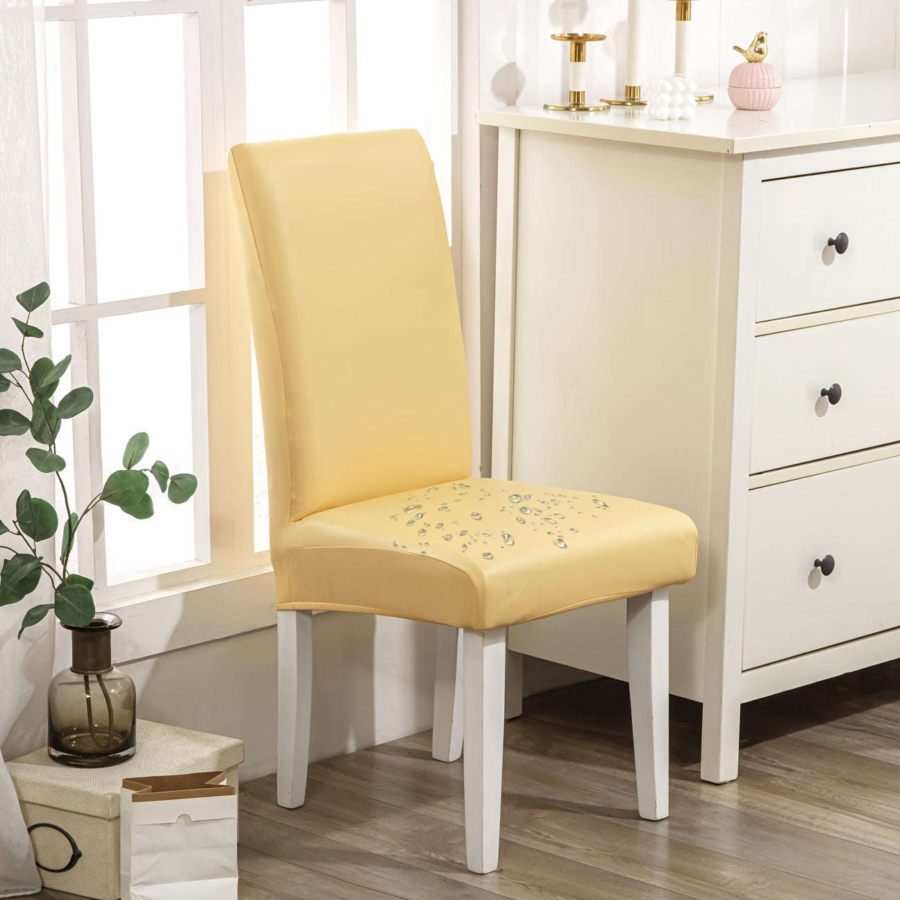 Dining Chair Covers Set of 4 6 Waterproof PU Leather Stretch Slipcover Oil Proof Universal Fit Chair Protector for Dining Room Kitchen Hotel Home Decor - 9 Colors
