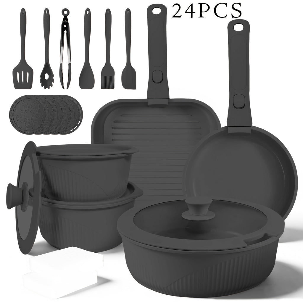 Nonstick Cookware Set 5/7/24 Piece Induction Ready with Detachable Handles ¨C Stackable Pots & Pans Set Includes Skillet Frying Pan Soup Pot Steak Pan for Home RV Kitchen, Multiple Colors