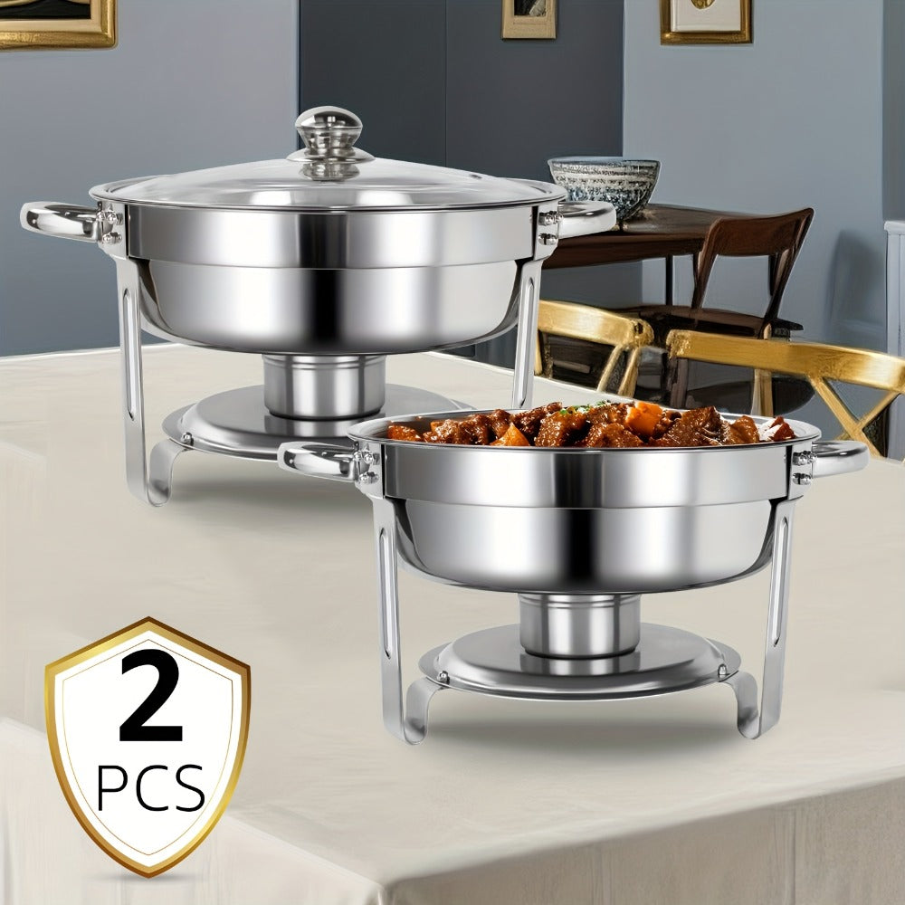 Golden Chafing Dish Buffet Set with Glass Lid 6QT Round Stainless Steel Food Warmer Chafer for Catering Party Dinners Weddings, Titanium Gold Finish, 2 & 4 Pack