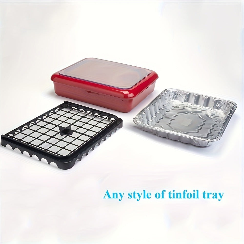 Aluminum Foil Tray with Lid - 2-in-1 Stackable BBQ Salad Serving Container for Picnic Party Kitchen, Rectangular Disposable Food Tray Black White Red