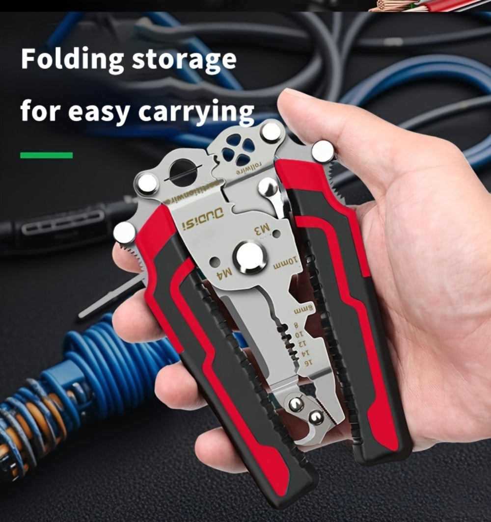 Folding Wire Stripper Multifunctional Pliers Crimping Cutter Tool for Electrician Cable DIY Electronic Maintenance Compact Portable Anti-Slip Spring Clip Car Toolbox Hand Tool