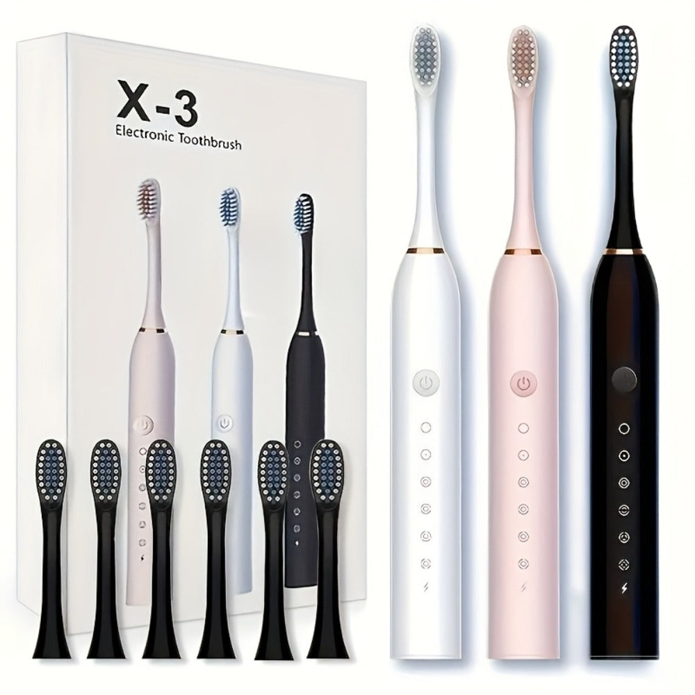 Electric Toothbrush Set with 8 Brush Heads - USB Rechargeable Adult Sonic Toothbrush, Soft Bristles, Portable for Travel & Home, Oral Care Gift for Men & Women - Pink / White / Black