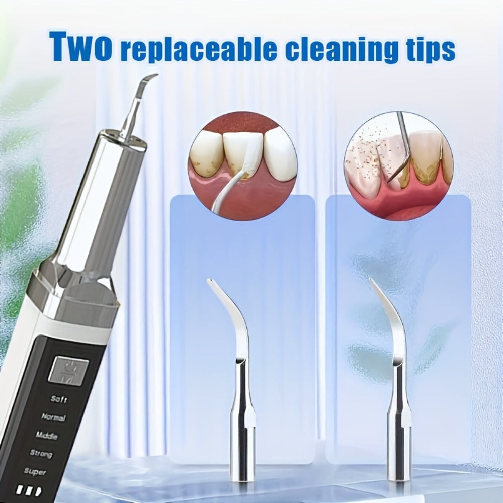 Electric Teeth Cleaner Kit with 2 LED Lights & Mirror ¨C 5 Adjustable Modes, 2 Replaceable Heads, Type-C Rechargeable Dental Plaque Remover & Tartar Scraper for Home Teeth Cleaning