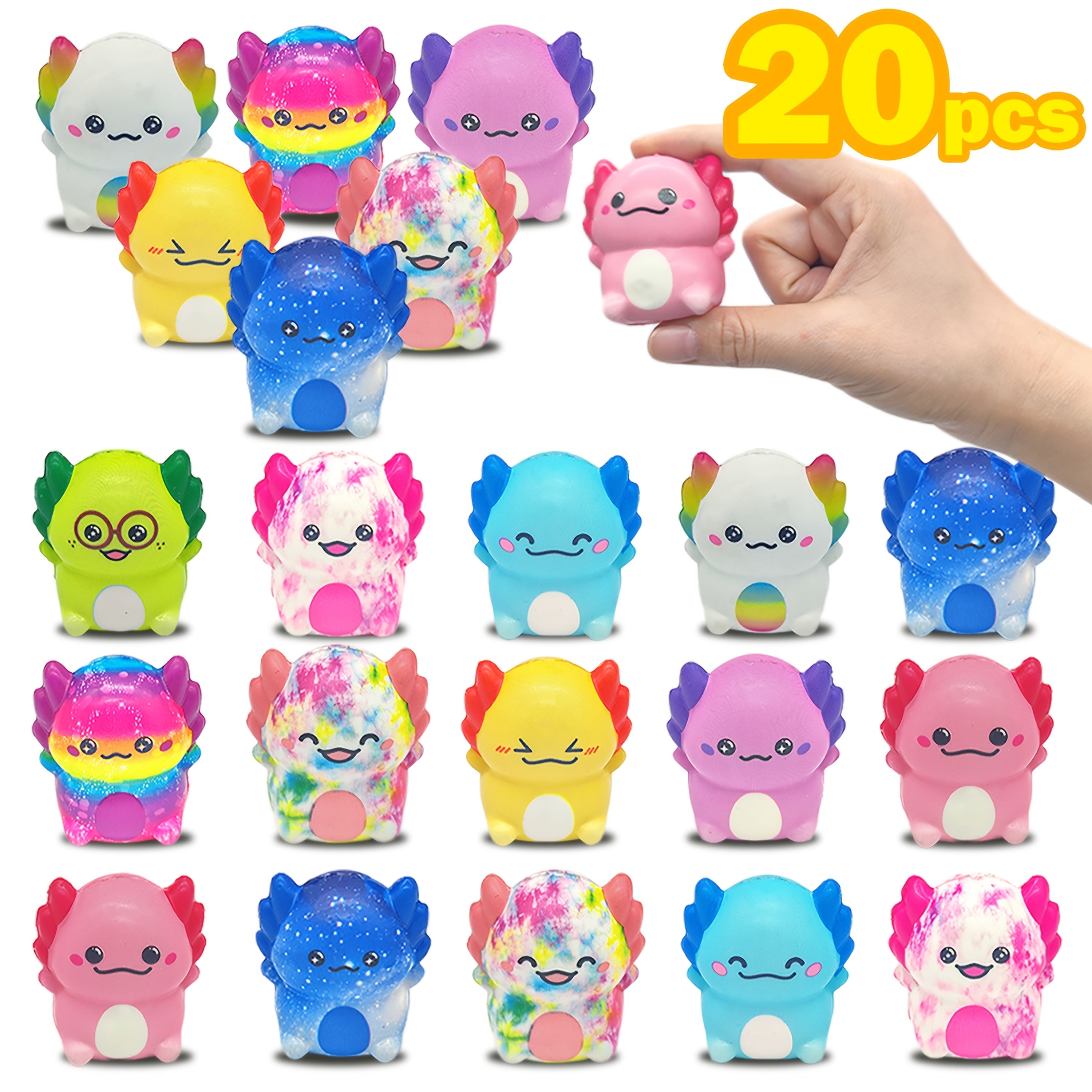 Axolotl Squishy Toys 20 Pack Slow Rise Ice Cream Squishies Individually Wrapped Foam Fidget Sensory Toys for Kids Party Favors Goodie Bags Birthday Gifts Stress Relief