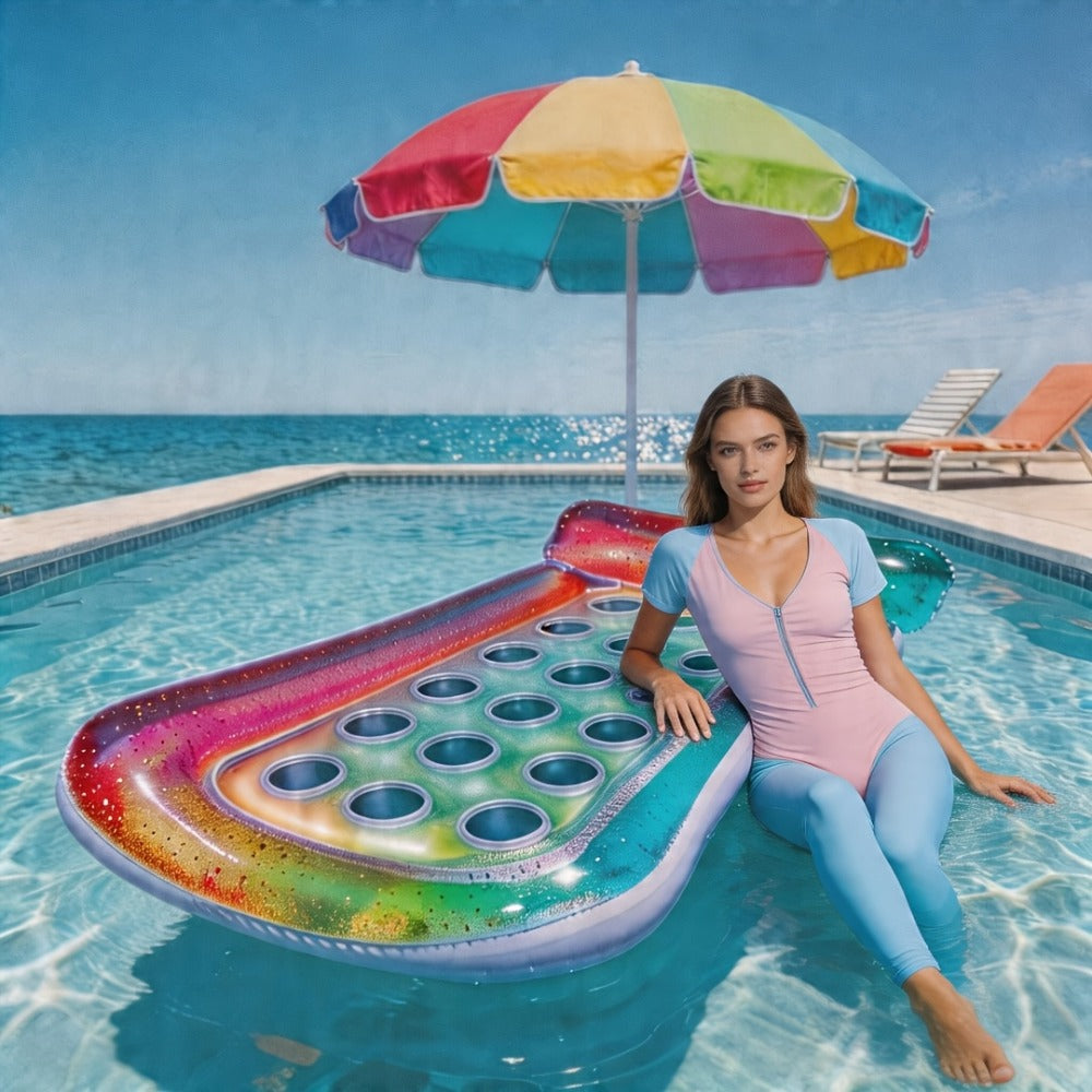 Inflatable Pool Float Sequin Gradient, Rectangular PVC Floating Bed with Ventilation Holes & Flash Gradient Colors, Buoyancy Water Lounge for Indoor Outdoor Pool Beach Lake