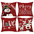 Christmas Throw Pillow Covers 4pcs Set 18x18 | Reindeer Snowman Buffalo Plaid Cushion Covers, Winter Holiday Farmhouse Home Decor, Sofa Couch Porch Patio, No Insert