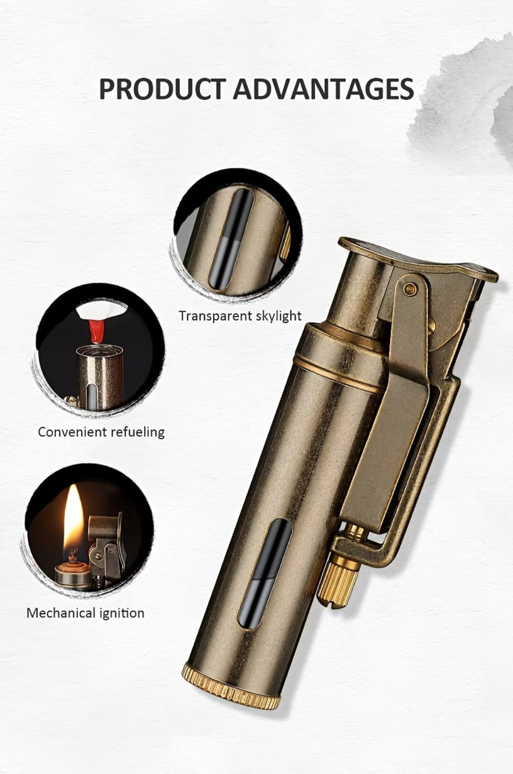 Retro Copper Kerosene Lighter ¨C Pure Copper Vintage Flip Top One-Click Ignition Lighter, Nostalgic Personality Design, Windproof Refillable Kerosene Lighter, Unique Gift for Men Friends (Kerosene Not Included)